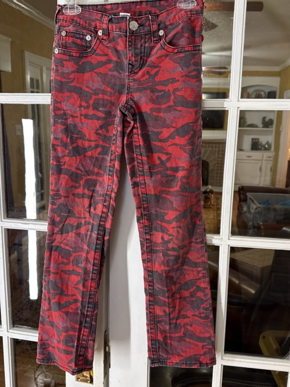 True Religion Straight Overdye Jeans -red Camo- Size 12 Waist 27” Length 25”